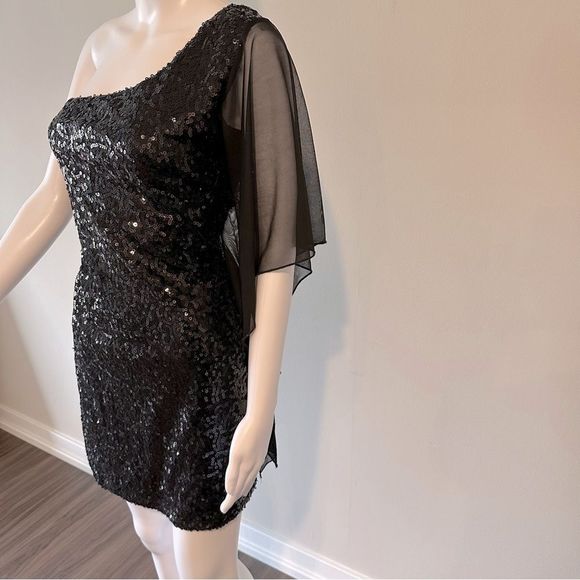 Taboo Y2K Sequined One Shoulder Mini Dress Size L - Picture 9 of 12